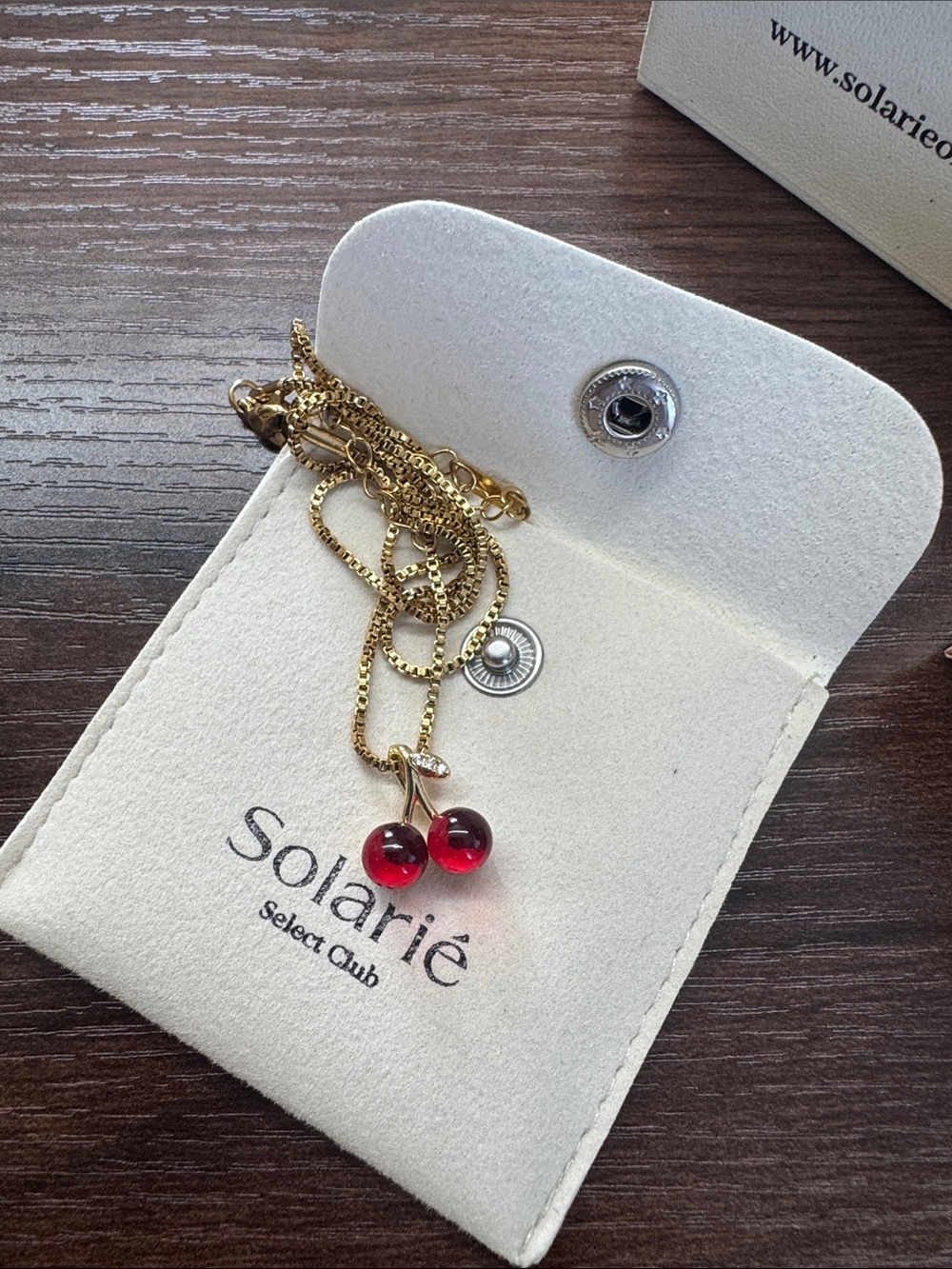 Gold Chain Necklace with Red Cherry Pendant by